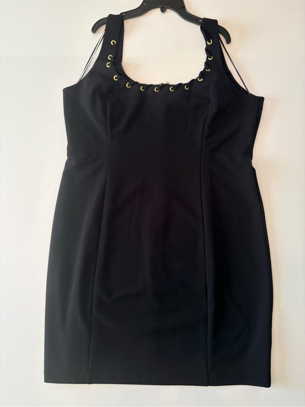 Michael Kors Black Mini Dress with Gold Eyelet Detail
